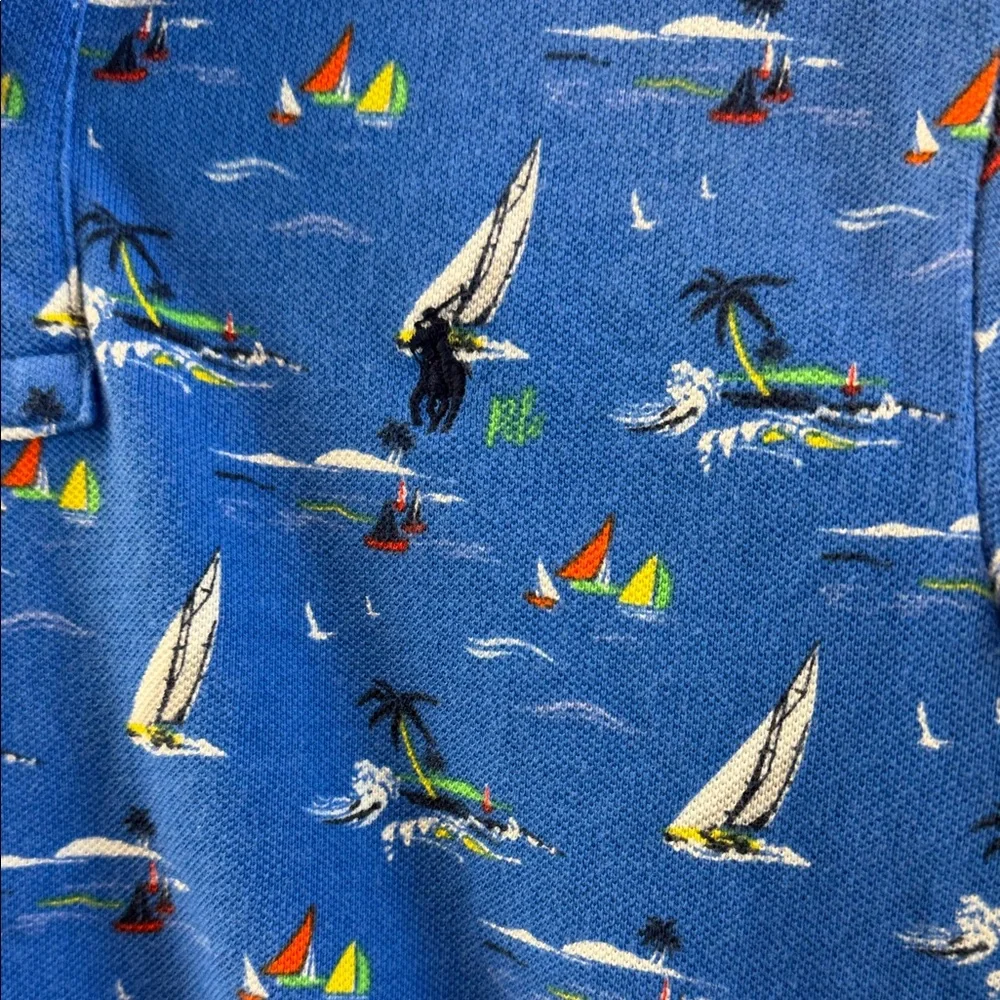 Boy's Polo Ralph Lauren Blue Nautical‎ Print Polo Shirt - Picture 2 of 8